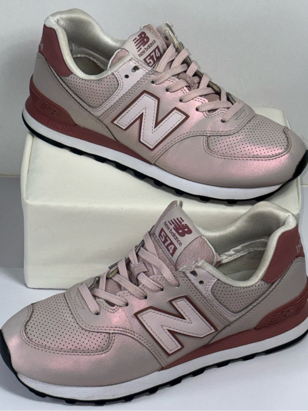 New Balance 574 Women's Metallic Pink Lace-Up Sneakers